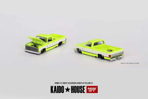 Kaido House x Mini GT Chevy Silverado KAIDO Flo Yellow V1