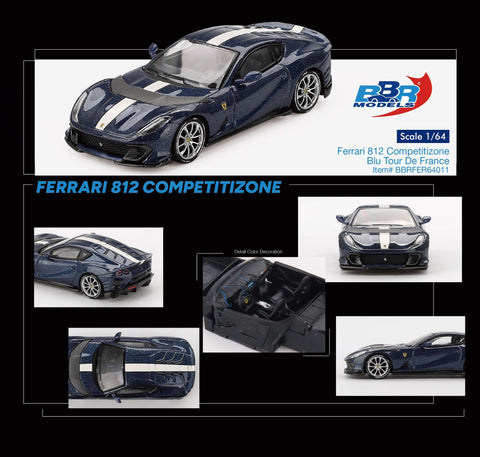 BBR Models 1/64 Ferrari 812 Competitizone Blu Tour De France