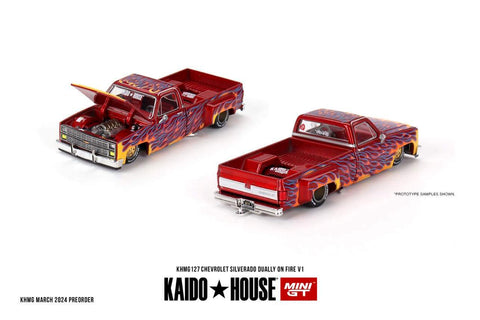 Kaido House x Mini GT Chevrolet Silverado Dually on Fire V1