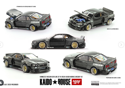 Kaido House x Mini GT 1/64 Nissan Skyline GT-R (R34)  Kaido Works GReddy V2