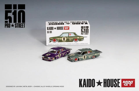 KaidoHouse x MiniGT 1/64 Datsun 510 Pro Street  OG Green & Purple (Set of 2)