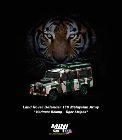Mini GT 1/64 Land Rover Defender 110 Malaysian Army " Harimau Belang"  - Malaysia Exclusive