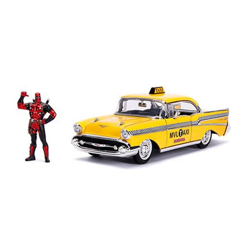 Hollywood Rides 1: 24 Vehicle - Yellow Taxi w/ Deapool Figure