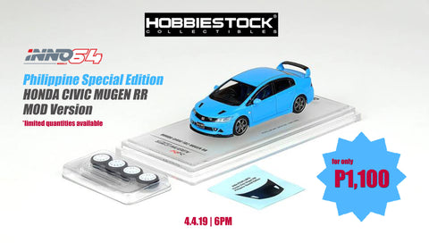 Inno Honda Civic FD2 Mugen RR Light Blue w/ Extra Wheels & Carbon Effect Decals (Philippine Exclusive)